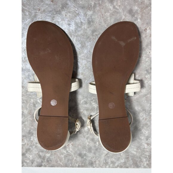 Tory Burch Phoebe Logo Thong Leather Flat Sandal in Ivory - Size 9M - Picture 5 of 9